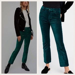 NWT Free People Green Velvet Crop Bootcut Pants 24